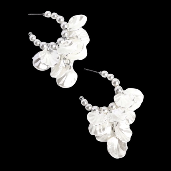 Frilly Feature White Hoop Earrings - Picture 3 of 3